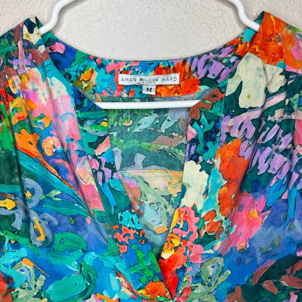 Amanda Uprichard Watercolor Multicolor Floral 100% Silk‎ Blouse - medium - Picture 9 of 16